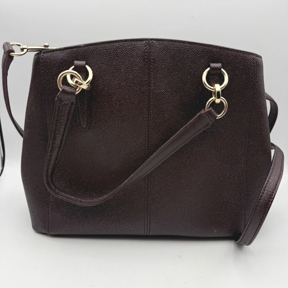 Coach Pebble Leather‎ Burgundy/Purple Glitter Satchel Crossbody Handbag Silver
